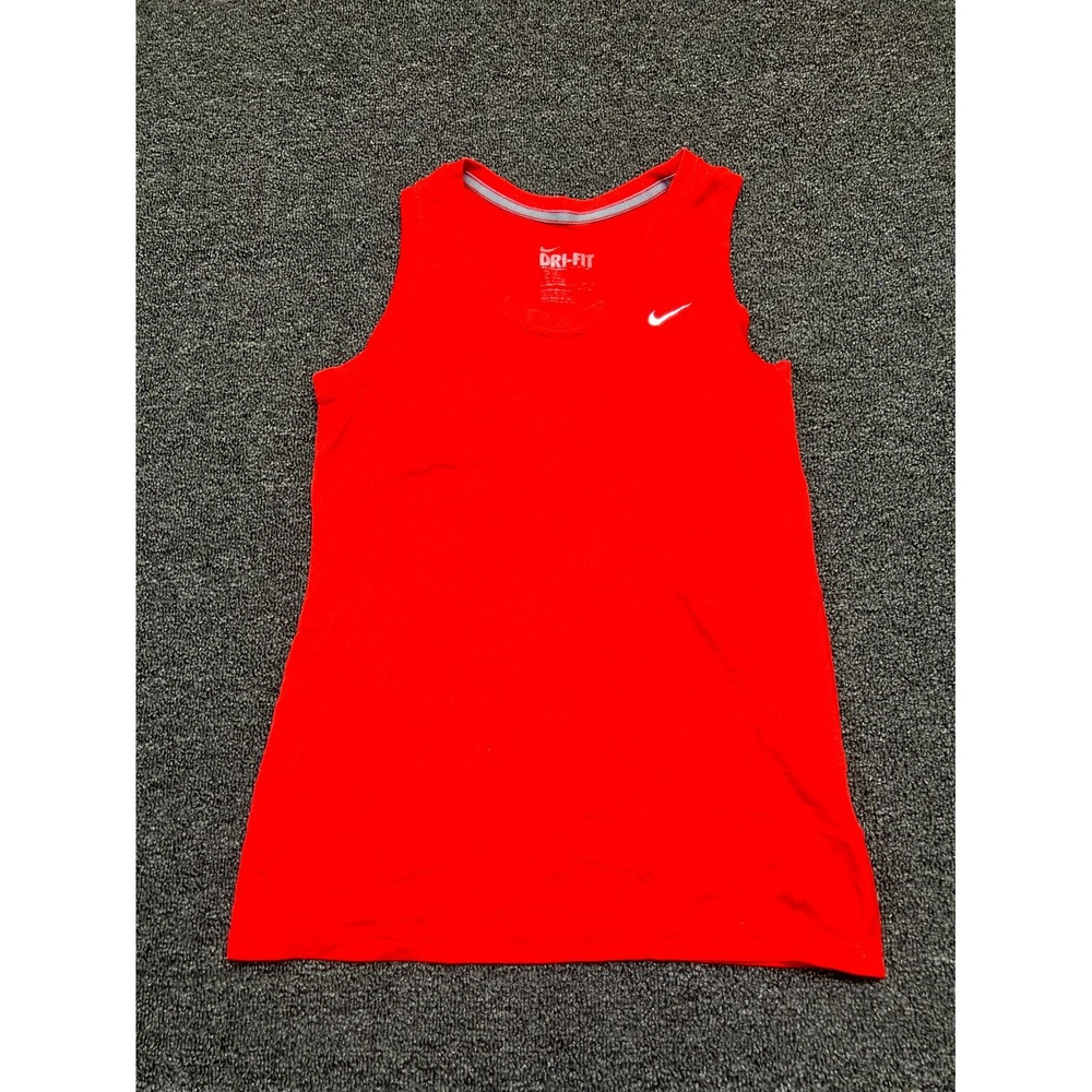 Nike Dri Fit Activewear Tank Top Womens XS Red Sleeveless Round Neck Swoosh Logo